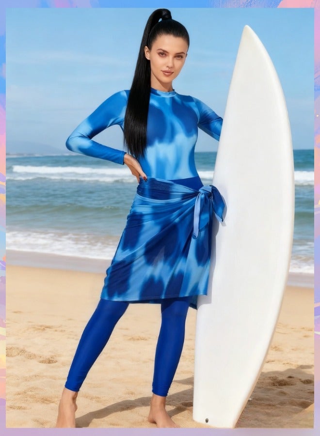 Fianser Swimwear 3-Piece Swimsuits Set Long Sleeve With Chiffon Wrap Skirt Beachwear Burkini Modest Fashion Conservative Sun UV Protection Diving Suit Surfing Suit Quick Dry Swimming Costume Zipper Long Pants - Image 2